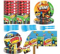 Super City Heroes Party Supplies Decorations Includes Tablecloth, Plates, Napkins and Tablewares for Kids Baby Shower Hero City Themes Birthday Party Supplies