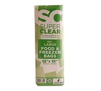 Super Clear - 100 Large Clear Plastic Food and Freezer Bags - Great for Sandwiches, Snacks and Food Storage - Poly Bags (Large 12"x15")