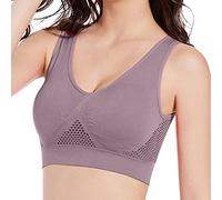 Super Comfort Bra for Women UK,Breathable Sports Bras Removable Pads Plus Size Sleep Bras for Girls in Yoga Running Bralette Mesh Hollow Thin Stretch Crop Tops Vest,S-7XL Grey