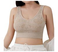 Super Comfort Bra, Womens Sports Bras Removable Pads Women's Embroidered Pattern Seamless Chest Wrap Plus Fattening Sports Running Bra for The Elderly Bras Push up (Khaki, One Size)