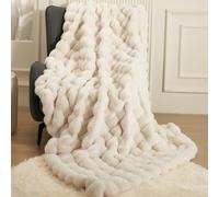 Super Comfort Oversized Warm Thick Bubble Double Sided Plush Rabbit Faux Fur Throw Blanket, fluffy blanket,Soft Cozy Blanket for Couch Chair Bed Sofa Living Room,White60'' x 80''