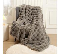 Super Comfort Oversized Warm Thick Bubble Double Sided Plush Rabbit Faux Fur Throw, Soft Cozy Blanket for Couch Chair Bed Sofa Living Room, Grey 60'' x 80''