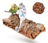 Super comfortable, healthy cork seat board 20 x 10 cm for the bird aviary or cage. Free natural wicker ball for shredding. Ideal for birds such as budgies, cockatiels, lovebirds, canaries.