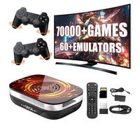 Super Console X4 Plus Retro Game Console with 60000+ Games 60+ Emulators,EmuELEC & Android & CoreELEC 3-in-1 System Video Game Console,4K HD Dual Wireless Controllers,Plug and Play Emulator Console