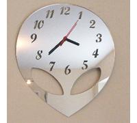 Super Cool Creations Acrylic Alien Mirror Clock, Silver, 30cm x 25cm