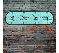Super Cool Creations Bespoke Named Four Oval Time Zone Clocks & Desk Stand (Many Mirror & Gloss Colour Choices) 50cm x 15.5cm (Black Back/Silver Front)