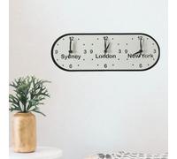 Super Cool Creations Bespoke Named Three Oval Time Zone Clocks & Desk Stand (Many Matt Colour Choices) 40cm x 15.5cm (Light Grey Matt Back/Moonlight White Matt Front)