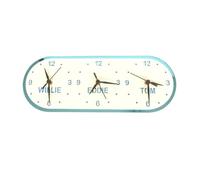 Super Cool Creations Bespoke Named Three Oval Time Zone Clocks & Desk Stand (Many Mirror & Gloss Colour Choices) 40cm x 15.5cm (Black Back/White Front)