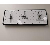 Super Cool Creations Bespoke Named Three Square Time Zone Clocks & Desk Stand (Many Matt Colour Choices) 40cm x 15.5cm (Midnight Black Matt Back/Moonlight White Matt Front)