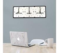 Super Cool Creations Bespoke Named Three Square Time Zone Clocks & Desk Stand (Many Mirror & Gloss Colour Choices) 40cm x 15.5cm (Black Back/White Front)