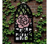 Super Cool Creations Gothic Arch Garden Mirror with Rose Gold and Silver Acrylic Frame, Rose Design Wall Decor for Outdoor Garden, 58cm x 26cm
