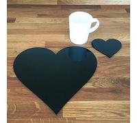 Super Cool Creations Heart Placemat And Coaster Set, Black - 4 Placemats and 4 Coaster - Standard