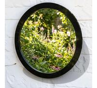 Super Cool Creations Round Garden Mirror, Black Acrylic Frame, 58cm | Round garden mirror, 58cm diameter, Black acrylic frame, Wall mounted, Outdoor use
