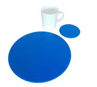 Super Cool Creations Round Placemat And Coaster Set, Bright Blue - 8 Placemats and 8 Coaster - Large