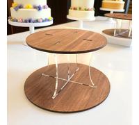 Super Cool Creations Wooden Cake Stand with Acrylic Pillars, 2-Tier Display Platform, Round Oak, 18x15cm 10cm high
