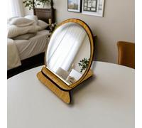 Super Cool Creations Wooden Oval Vanity Mirror with Stand, Natural Oak