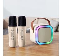 Super Cool RGB Lighted Karaoke Bluetooth Speaker w/ Microphones, Beige