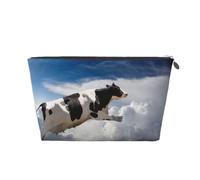 Super Cow Flying Prints PVC Leather Travel Toiletry Bag with Silver Zippers, Waterproof Cosmetic Organiser for Makeup, Toiletries & Essentials