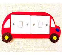 Super Cute 3D Toy Car Double Light Switch Socket Wall Sticker, Premium Quality Thick Felt Material, Unique On Amazon! Children Boys Girls Bedroom Nursery Room Decor! (Double Switch Sticker (Red))