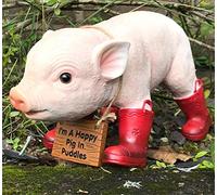Super cute Dogs and Farm Animals in Wellington Boots figurines novelty home or garden decoration or collectable, GIFT BOXED (Happy PIG (with sign) in RED Wellingtons)