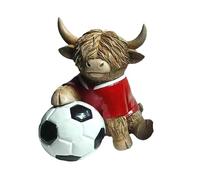 Super Cute Football Footy Mad Scottish Highland Cow Coo Resin Statue