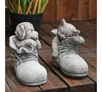 Super cute Pair of Stone cast Cat and Dog in Shoes