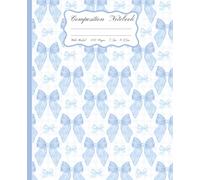 Super Cute Preppy Aesthetic Composition Notebook: Pastel Blue & White Coquette Bow Design - Wide Ruled Lined Journal for Girls, Teens & Tweens | 100 Pages, 7.5x9.25 In