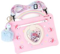 [Super Cute Rainbow Handle Unicorn Case] Compatible with Samsung Galaxy Tab A9 Plus Tablet 11'' 2023 (SM X210/X216/X218) Kids Pop it Case for with Rainbow Handle and 360° Rotating Stand - Pink