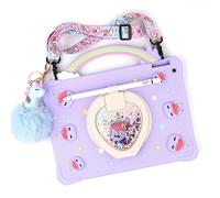 [Super Cute Rainbow Handle Unicorn Case] iPad mini 5 2019/Mini 4 2015 (5th/4th Generation 7.9 inch) Pop it Case Cover for Kids Girls with Hand Strap and 360° Rotating Stand - Purple