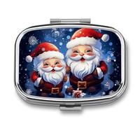 Super Cute Santa Claus Pill Box 2 Compartment Travel Pill Organizer with Mirror Design Portable Pillcase for Pocket Or Purse Square Medicine Case Weekly Medicine Container Holder for Daily Meds