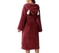 Super Cute Women's Dressing Gown Bath Robes Soft Warm Double Faced Velvet Bathrobe Pajamas 3D Cat Ear Hooded Flannel Bathrobe Ladies Kimono Dressing Gowns Mid-Length Robes with Pockets (L)