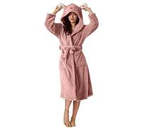 Super Cute Women's Dressing Gown Bath Robes Soft Warm Double Faced Velvet Bathrobe Pajamas 3D Cat Ear Hooded Flannel Bathrobe Ladies Kimono Dressing Gowns Mid-Length Robes with Pockets (M)