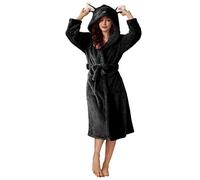 Super Cute Women's Dressing Gown Bath Robes Soft Warm Double Faced Velvet Bathrobe Pajamas 3D Cat Ear Hooded Flannel Bathrobe Ladies Kimono Dressing Gowns Mid-Length Robes with Pockets (Black, M)
