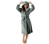 Super Cute Women's Dressing Gown Bath Robes Soft Warm Double Faced Velvet Bathrobe Pajamas 3D Cat Ear Hooded Flannel Bathrobe Ladies Kimono Dressing Gowns Mid-Length Robes with Pockets (Green, S)