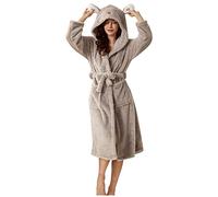 Super Cute Women's Dressing Gown Bath Robes Soft Warm Double Faced Velvet Bathrobe Pajamas 3D Cat Ear Hooded Flannel Bathrobe Ladies Kimono Dressing Gowns Mid-Length Robes with Pockets (Grey, M)