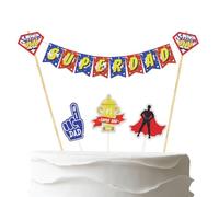 Super Dad Cake Topper Banner,Pre-Strung Happy Fathers Day Cake Topper Garland & Cupcake Toppers,6pcs Best Dad Father's Birthday Party Decorations