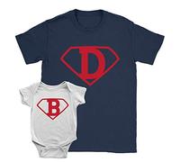Super Dad + Super Baby Duo Babygrow and T-Shirt 3-6m Babygrow | Large T-Shirt White + Navy New Baby Arrive Father Gift Xmas