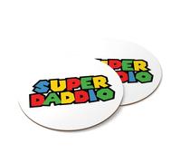 Super Daddio Drinks Coaster - Birthday Father's Day Dad Daddy Father Classic Retro Video Game Gamer Plumber Mushroom Kart Bomb Kitchen Home Decor Place Mat (White)