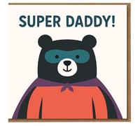 Super Daddy Superhero Bear Father’s Day Card for Dad - Cute Masked Bear with Cape - Fun Dad Birthday Card