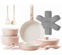 【super deal】16-Piece Detachable Handle Ceramic Cookware Set, External Pink color & Internal White color, Includes 18cm/20cm Saucepans & 20cm/26cm Pans & Detachable Handle & Cooking mat，PTFE/PFAS/PFOA-