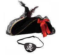 Super Deluxe Female Pirate Hat + Satin Skull & Crossbones Eyepatch