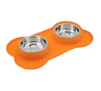 Super Design Dog Puppy Double Feeding Food Water Bowl Station Mat Orange Small