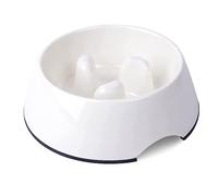SUPER DESIGN Gobble-Stop Slow Feeder Dog Bowl Slow Eating Anti-Gulp BPA Free Melamine Bowl Fun Interactive Pet Bowl for Dogs Cats Puppies, Small, White