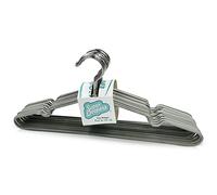 Super Doopers PVC Coated Metal Hangers - Metal Wire Hangers with Non-Slip Notches - Heavy Duty, Slim & Space-Saving Storage Holders for Clothes, Coats, Shirts - 40.5cm Long, 18cm Tall - Grey, 20-Pack