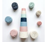 Super Doopers Silicone Stacking Cups - Gentle Day Pastel Set - 7-Piece Bath Play Toy, BPA-Free Silicone, Montessori Sensory Toy, Ages 6 Months+