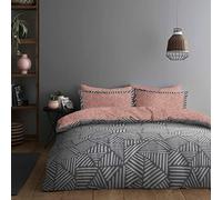 Super Dreamer 4 Pcs Printed Striped Bedding Set- Reversible Duvet Cover Double Size,Soft Bedding Fitted Sheets with Pillowcases- Polycotton Complete Bed Set