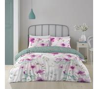 Super Dreamer 4 Piece Bedding Double Bed Set - Reversible Leaf Duvet Cover With Pillowcases & Fitted Sheet - Polycotton Breathable Comforter Cover