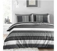 Super Dreamer 4Pcs Complete Bed Set Striped Fitted Sheet With Duvet Cover & Pillowcases, Breathable Printed Quilt Covers, Grey, King Size (11693857)