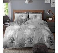 Super Dreamer Botanical Duvet Cover, Fitted Sheet With Pillow Cases, 4 Piece Floral Bedding & Linen, Complete Bed Set King Size, Grey, 11693734