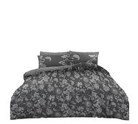 Super Dreamer Floral Fitted Sheet & Double Duvet Cover With Pillowcases, Polycotton Fabric Complete Bed Set, 4Pcs Printed Quilt Cover, Grey